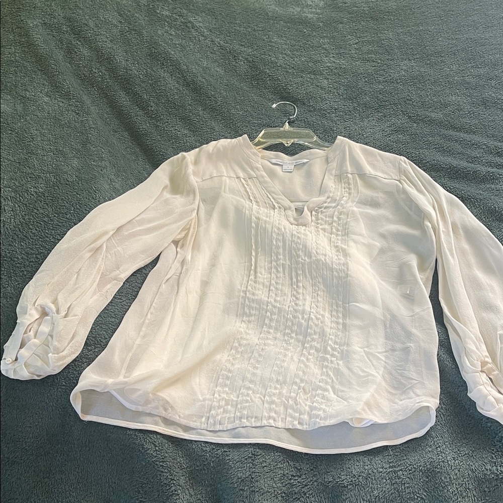 Diane Von Furstenberg Cream Pintuck V-Neck Blouse